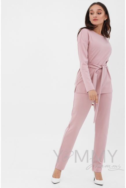 Костюм для кормящих и беременных из плотной вискозы, пудрово-розовый