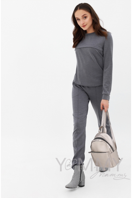 Костюм для беременных и кормящих из плотной вискозы, серый меланж