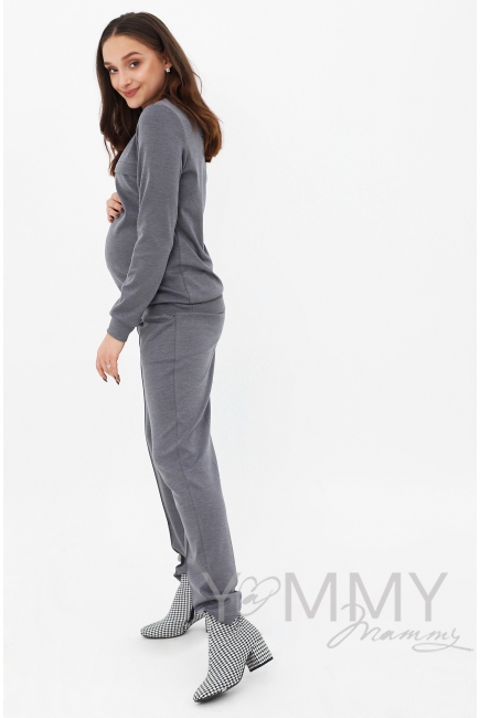 Костюм для беременных и кормящих из плотной вискозы, серый меланж
