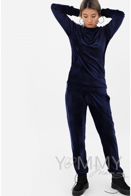 Костюм для беременных и кормящих велюровый, цвет синий