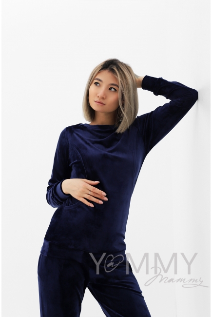 Костюм для беременных и кормящих велюровый, цвет синий