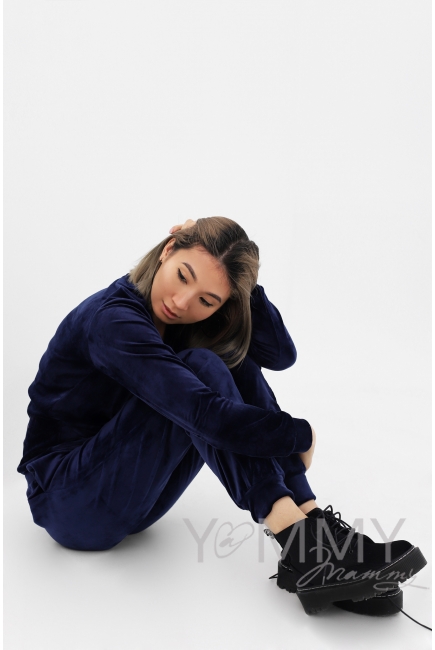 Костюм для беременных и кормящих велюровый, цвет синий