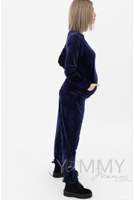 Костюм для беременных и кормящих велюровый, цвет синий