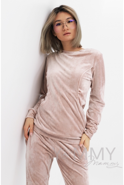 Костюм для кормящих и беременных велюровый, светло-бежевый