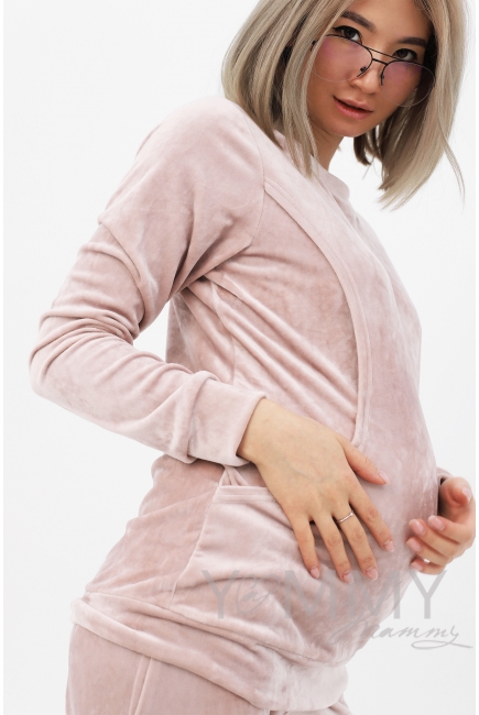 Костюм для кормящих и беременных велюровый, светло-бежевый