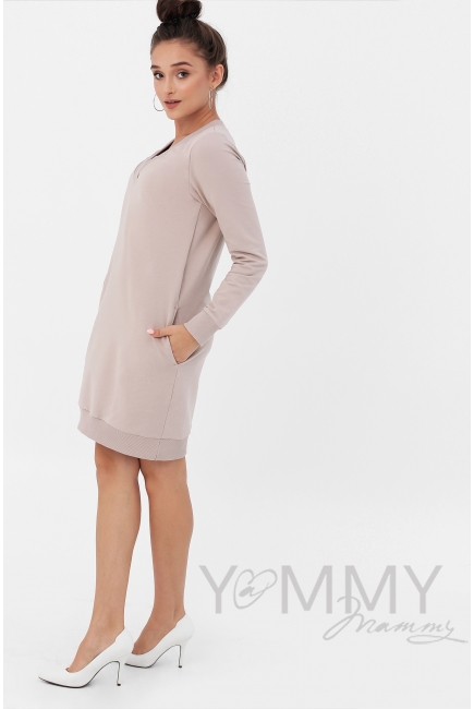 Платье-джемпер для кормящих и  беременных из футера, какао