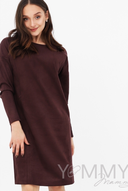 Платье для беременных и кормящих замшевое, бургунди