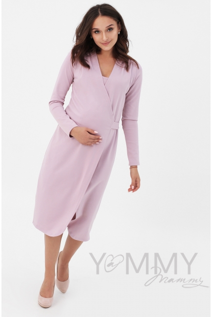 Платье для беременных и кормящих миди на запах, цвет светло-лиловый