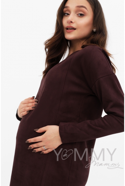 Платье для беременных и кормящих замшевое, бургунди