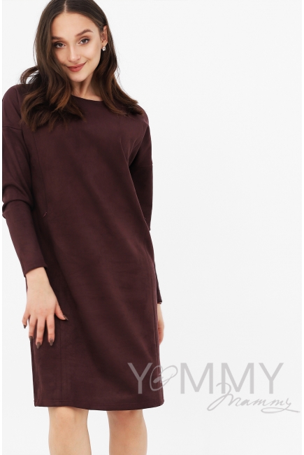 Платье для беременных и кормящих замшевое, бургунди
