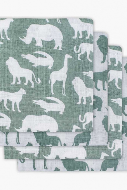 Муслиновые пеленки для новорожденного Jollein средние, Safari, Stone Green
