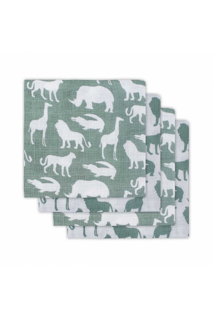 Муслиновые пеленки для новорожденного Jollein средние, Safari, Stone Green