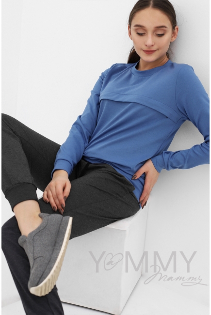 Свитшот для кормящих и беременных с секретом на молнии, цвет индиго