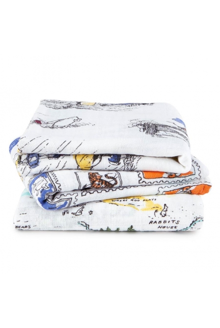 Муслиновые пеленки для новорожденных Aden&Anais средние, набор 3, Winnie The Pooh