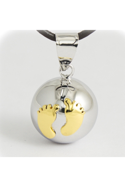 Кулон для беременных - мексиканский бола, серебряный с золотыми ножками