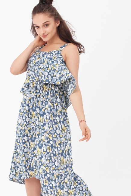 Платье-сарафан для кормящих и беременных, голубое