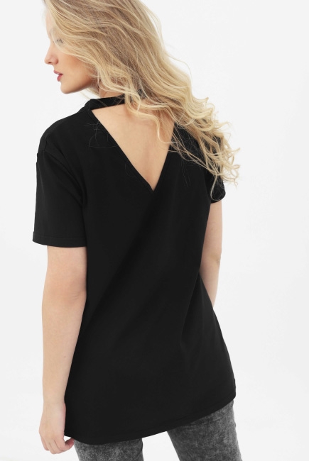 Футболка для кормящих и беременных с вырезом на спинке, черный