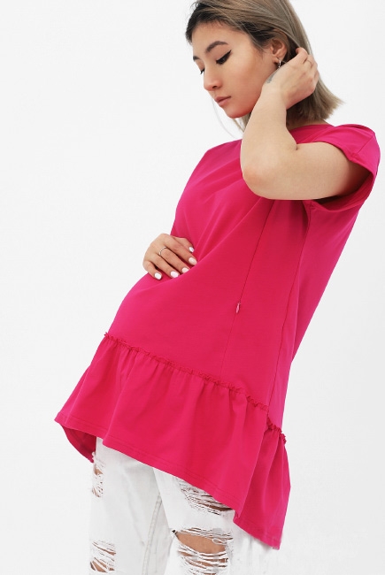 Футболка для беременных и кормящих свободного силуэта с воланом, малиновый