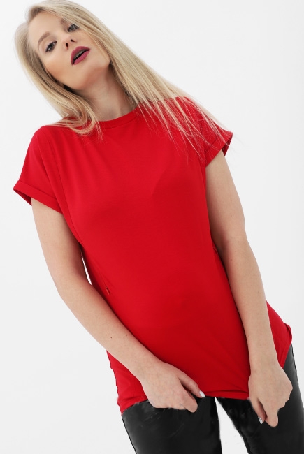 Футболка для беременных и кормящих с молниями, красная