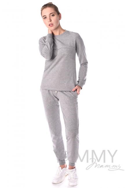 Свитшот для кормящих и беременных с секретом на молнии, серый меланж