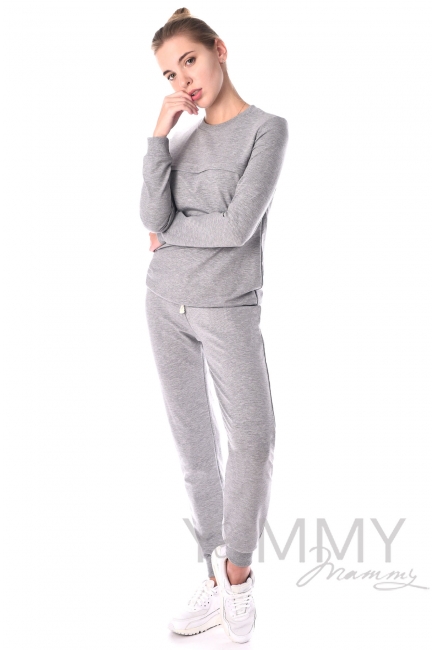 Свитшот для кормящих и беременных с секретом на молнии, серый меланж