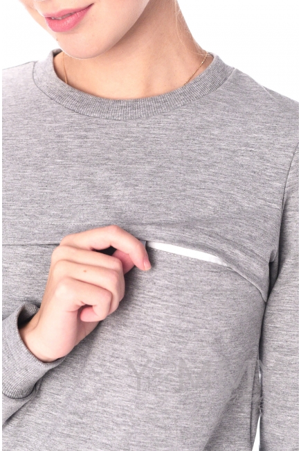 Свитшот для кормящих и беременных с секретом на молнии, серый меланж