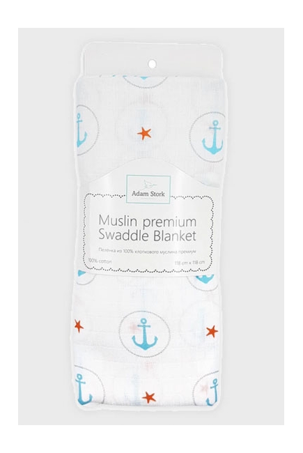 Муслиновая пеленка для новорожденных Adam Stork большая, Blue Anchors