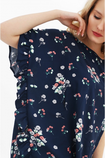 Блуза для кормящих и беременных, синяя/цветы