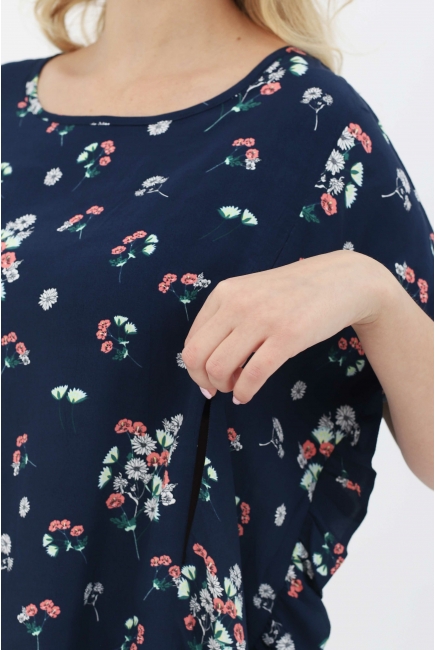 Блуза для кормящих и беременных, синяя/цветы