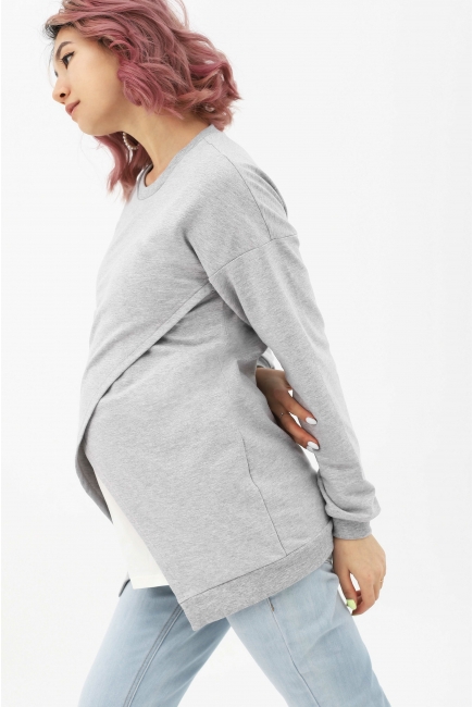 Джемпер для кормящих и беременных на запах, серый меланж/экрю