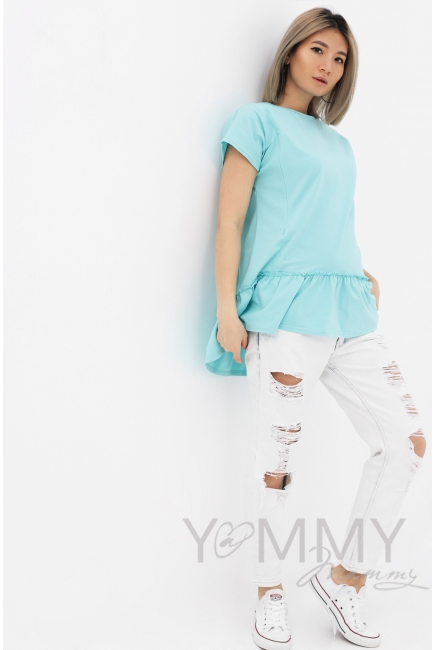 Футболка для беременных и кормящих свободного силуэта с воланом, цвет ментоловый