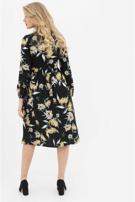 Платье для кормящих и беременных, цвет черный с цветами