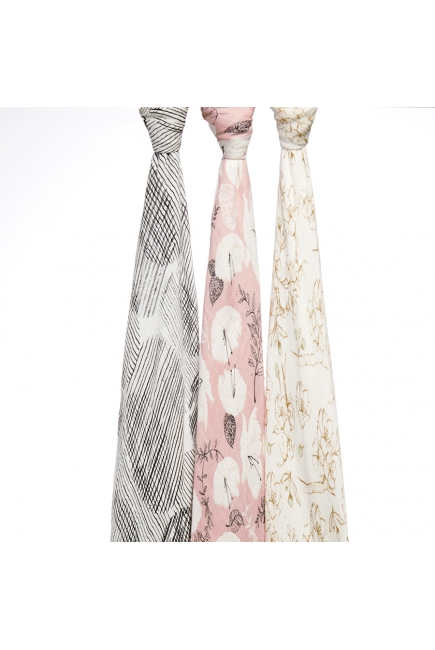 Бамбуковые пеленки для новорожденных Aden Anais большие, набор 3, Pretty Petals
