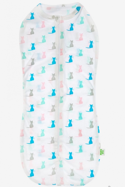 Пеленка-кокон для новорожденных трикотажный, мяу (белый)