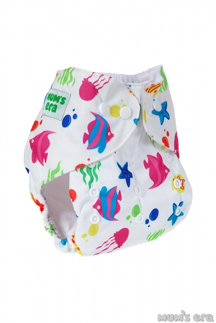 Многоразовый подгузник "Mums Era" Океан, белый (1 вкладыш)
