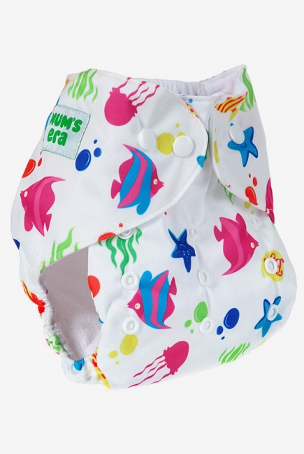 Многоразовый подгузник "Mums Era" Океан, белый (1 вкладыш)