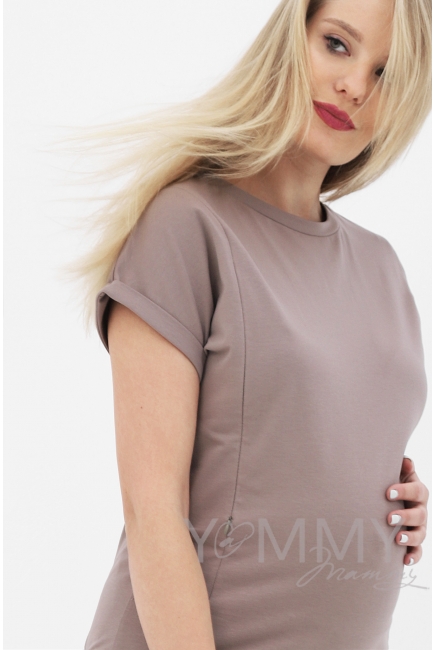Футболка для беременных и кормящих с молниями, бежевая