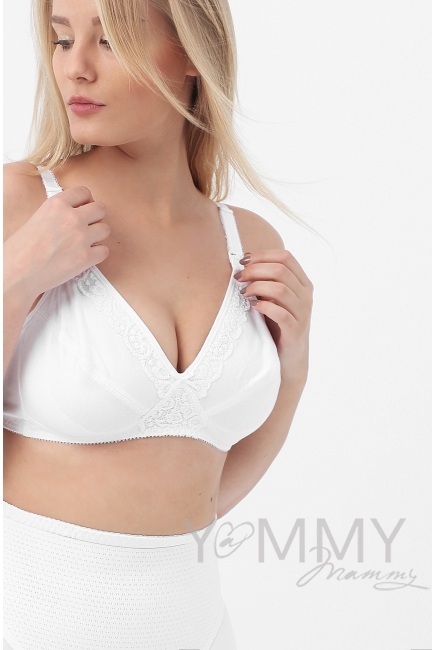 Бюстгальтер для кормящих и беременных с кружевом, белый
