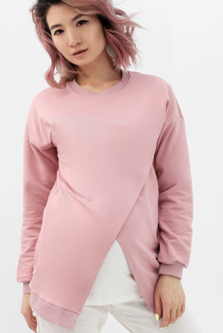 Джемпер для беременных и кормящих на запах, пудрово-розовый/экрю