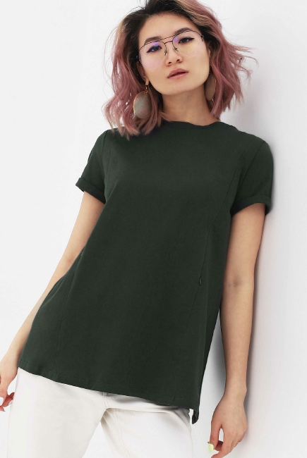 Футболка для беременных и кормящих с запахом на спине, цвет милитари