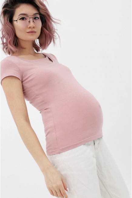 Футболка для кормящих и беременных, пудрово-розовая