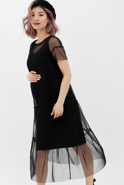 Платье для беременных и кормящих с сеткой, цвет черный