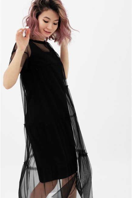 Платье для беременных и кормящих с сеткой, цвет черный