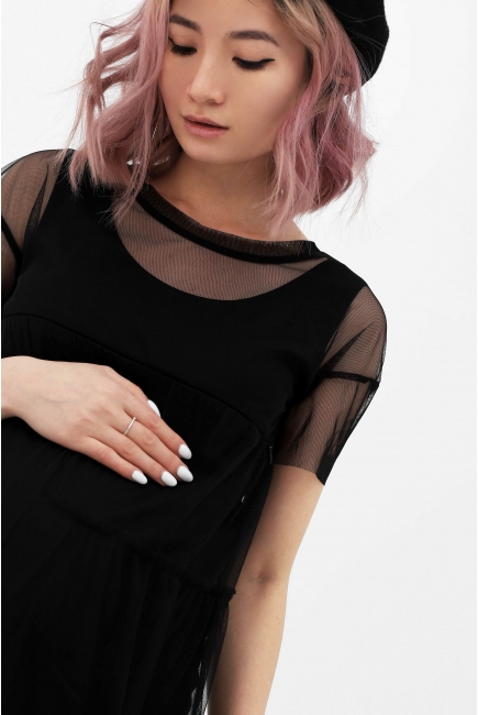 Платье для беременных и кормящих с сеткой, цвет черный