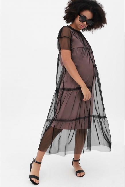 Платье для кормящих и беременных с сеткой, пудровое