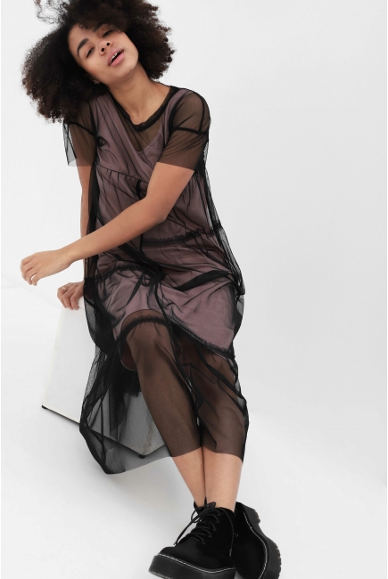 Платье для кормящих и беременных с сеткой, пудровое