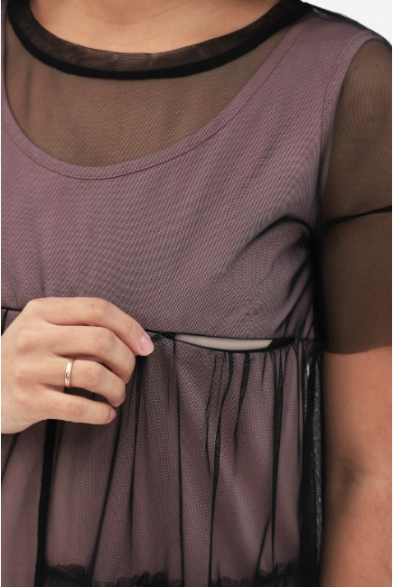 Платье для кормящих и беременных с сеткой, пудровое