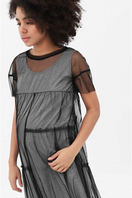 Платье для беременных и кормящих с сеткой, серый меланж
