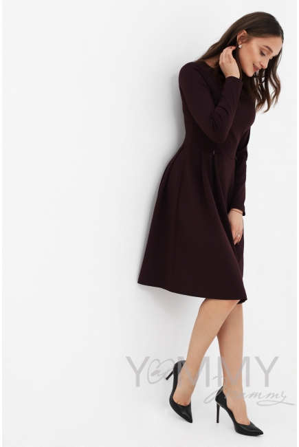 Платье для беременных и кормящих юбка со складками, цвет бургунди