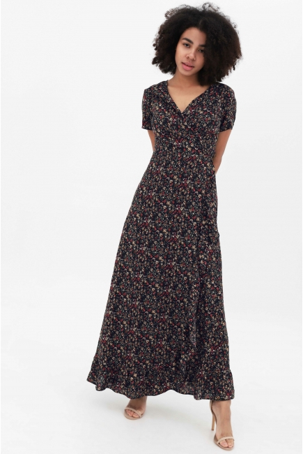 Платье для беременных и кормящих на запах с воланом, темно-синее с цветочным принтом